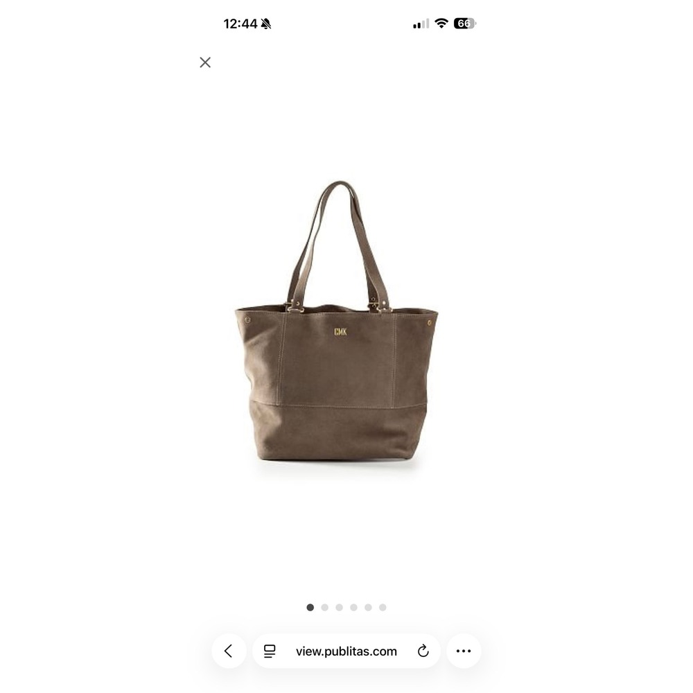 MARK‎ & GRAHAM Suede Monogram Tote Bag Taupe Leather Made Italy Shoulder Bag